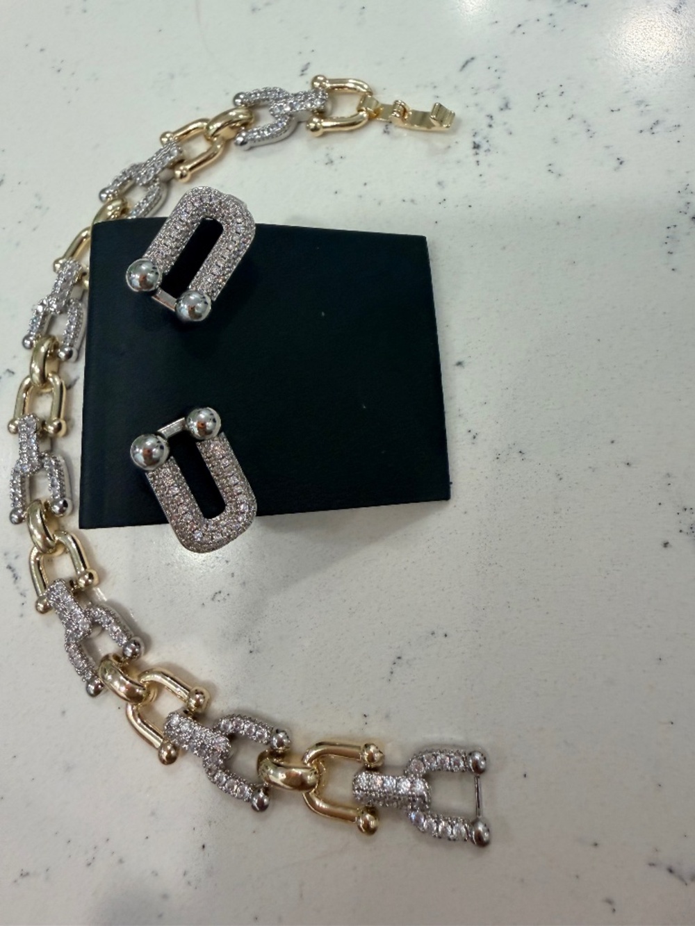 14k plated white and yellow gold CZ bracelet and earring set